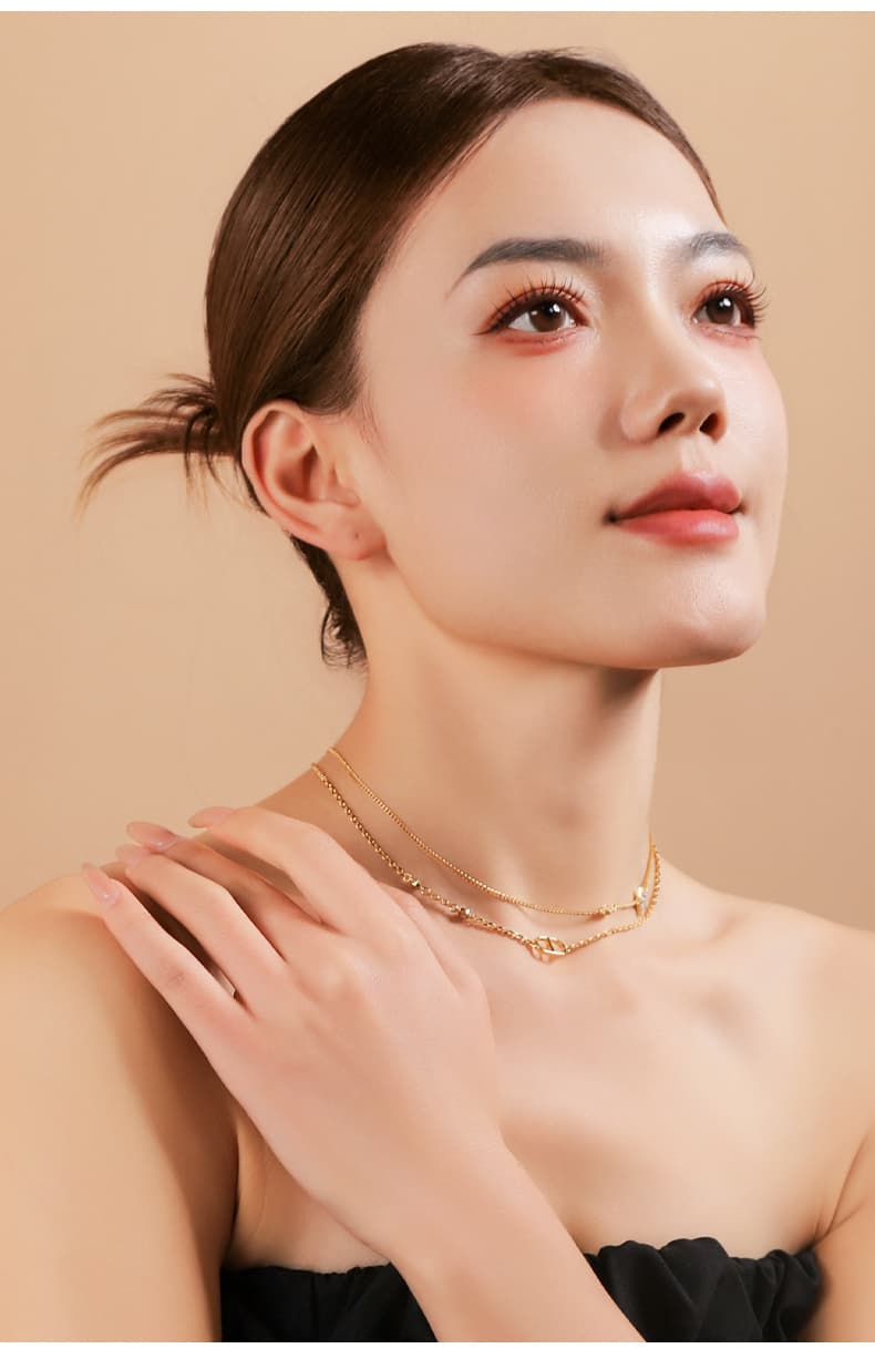 ネックレスチェーン 二連星空輝き レイヤードチェーン