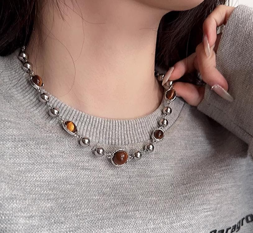 ネックレスチェーン 鎖骨丈 虎眼石シルバーチェーン