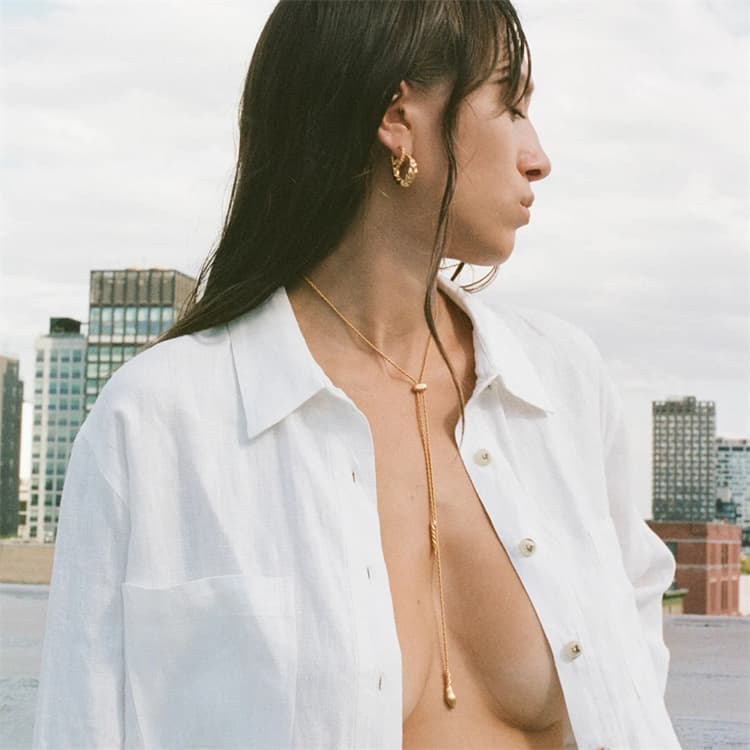 調節可能ロング丸玉ペンダント金色ネックレスチェーン