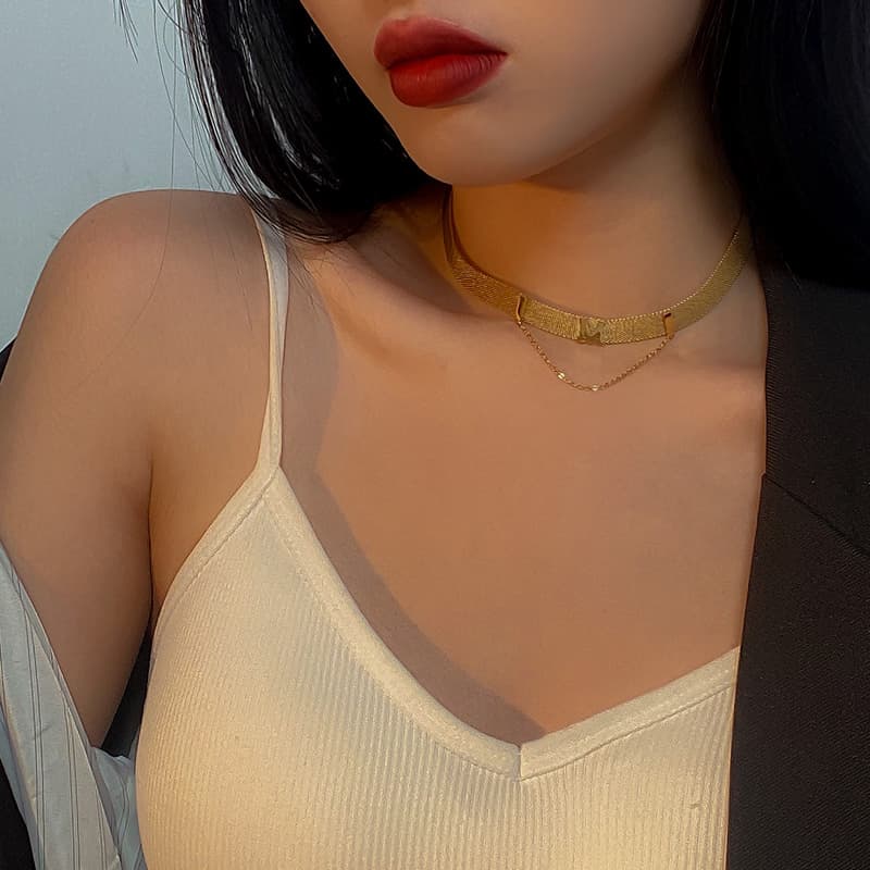 ネックレスチェーン 二重奏メッシュチタンチョーカー