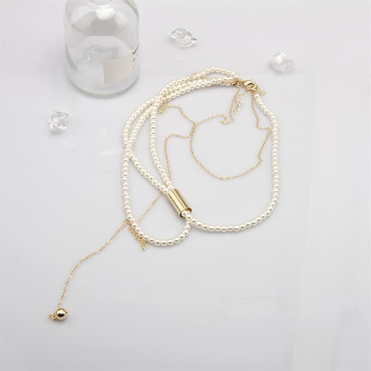 ネックレスチェーン 真珠とゴールドチェーンの重ね付けネックレス