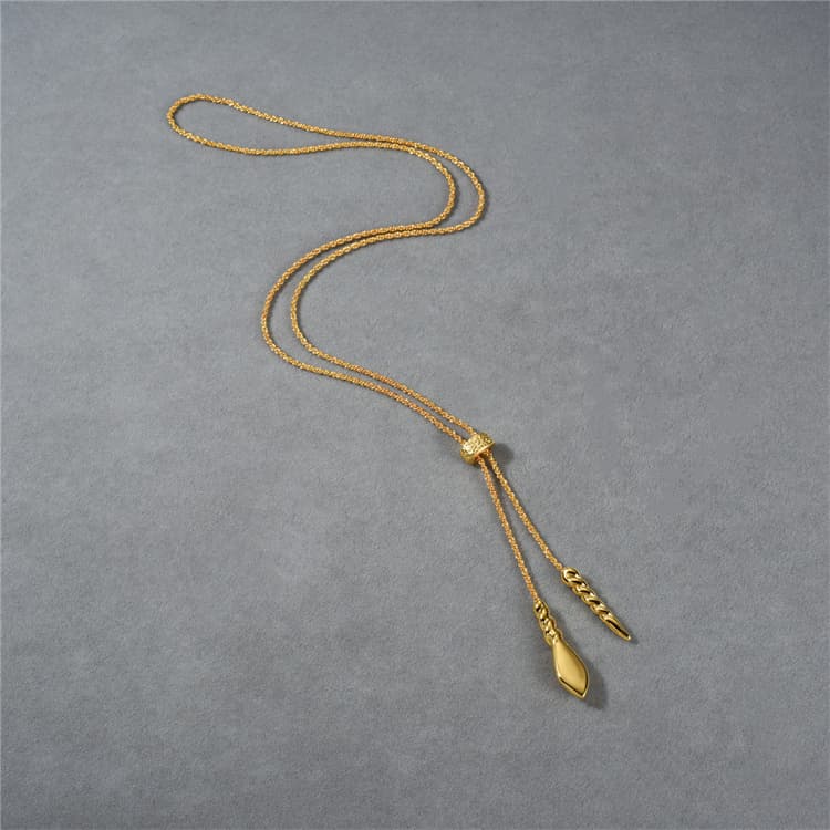 調節可能ロング丸玉ペンダント金色ネックレスチェーン