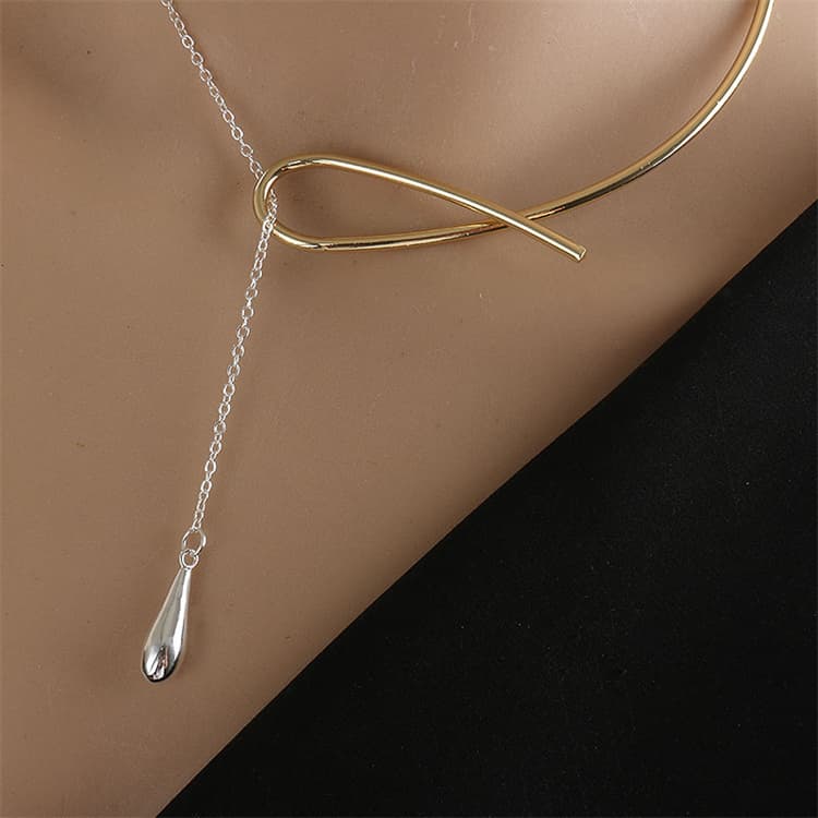 ネックレスチェーン 雫型ペンダント付き金銀二色調整可能ネックレス