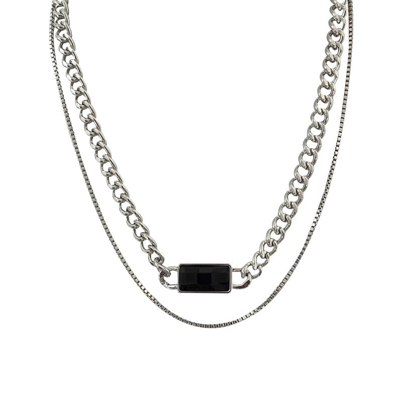 ネックレスチェーン 二連層重ね天然石付きチタンチェーン