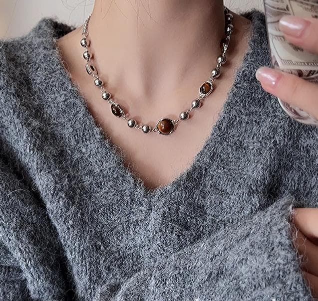 ネックレスチェーン 鎖骨丈 虎眼石シルバーチェーン