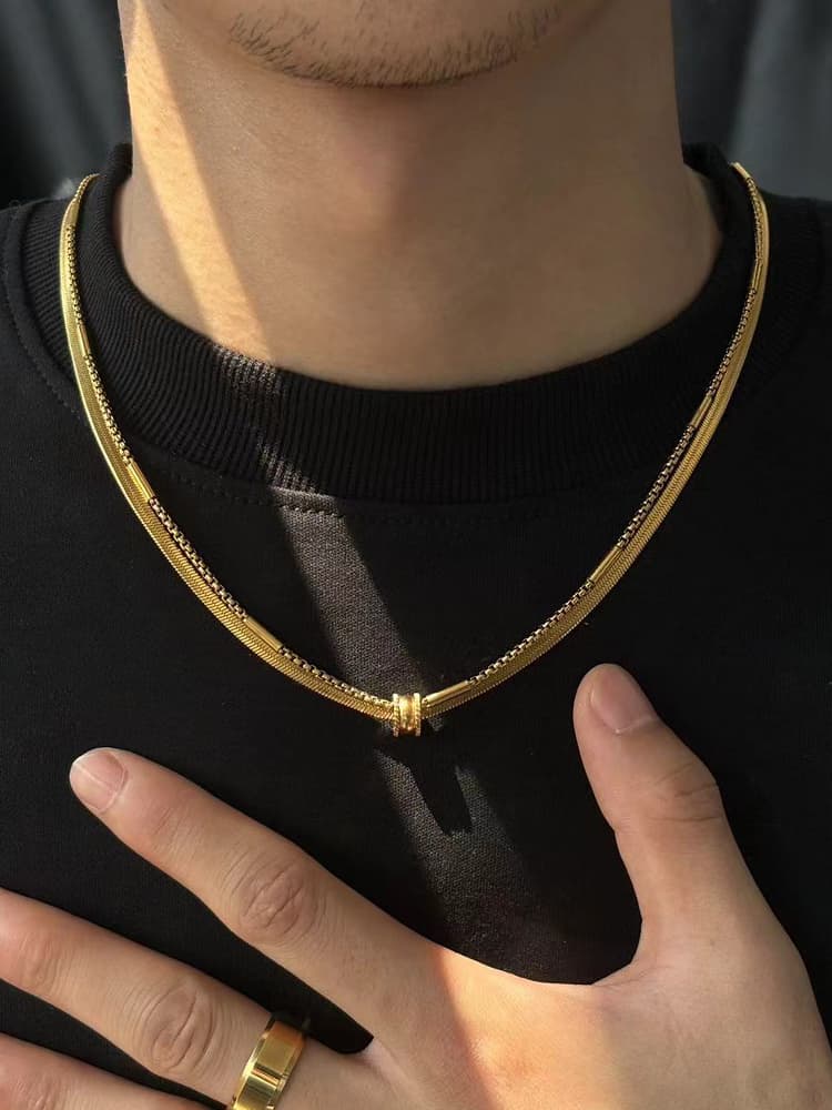 ネックレスチェーン 純チタン 二連レイヤードチェーン