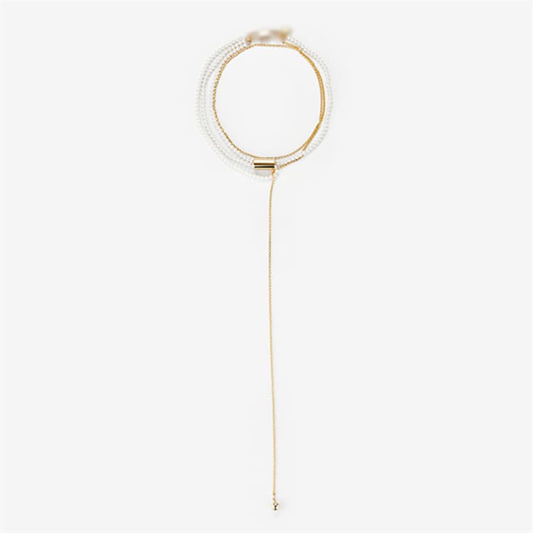 ネックレスチェーン 真珠とゴールドチェーンの重ね付けネックレス