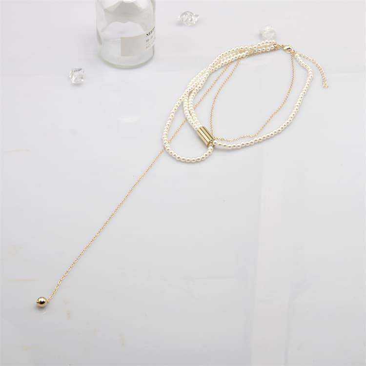 ネックレスチェーン 真珠とゴールドチェーンの重ね付けネックレス