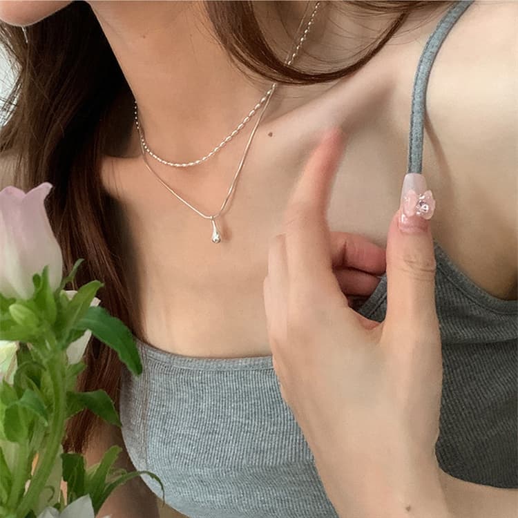 水滴ペンダント二重ネックレスチェーン