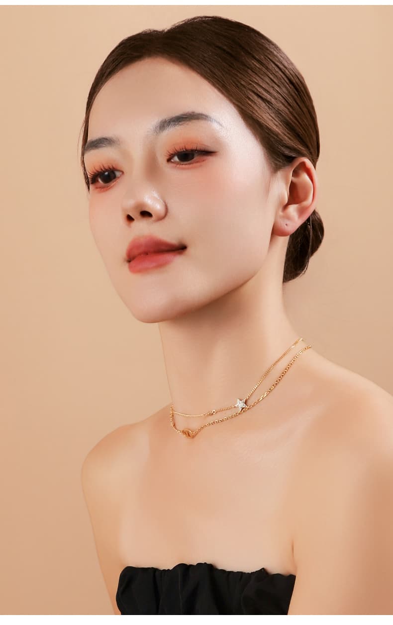 ネックレスチェーン 二連星空輝き レイヤードチェーン