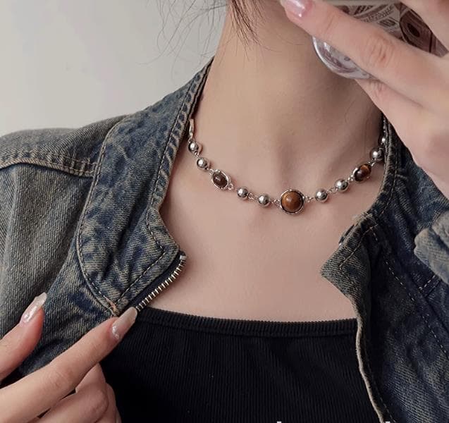 ネックレスチェーン 鎖骨丈 虎眼石シルバーチェーン