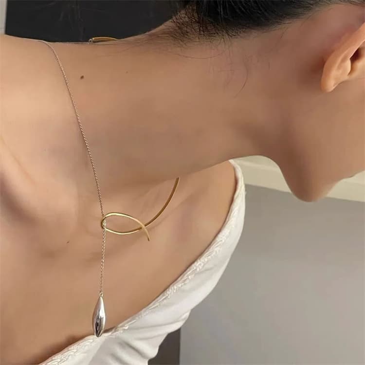 ネックレスチェーン 雫型ペンダント付き金銀二色調整可能ネックレス