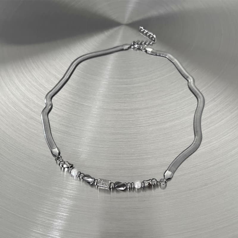 ネックレスチェーン 波紋ビーズ 純チタンネックレス