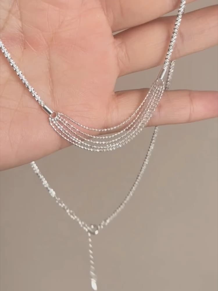 ネックレスチェーン 上品多層チェーン鎖骨ネックレス銀色重ね付け風